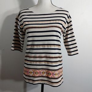 J. CREW Half Sleeves Nautical Striped Festive Embroidery Heavy Duty Cotton Shirt